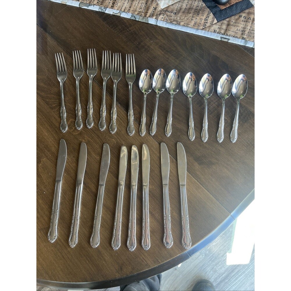 Vintage Utica Stainless Flatware – 14  Forks, Knife Plus 7 Oneida Tea Spoons